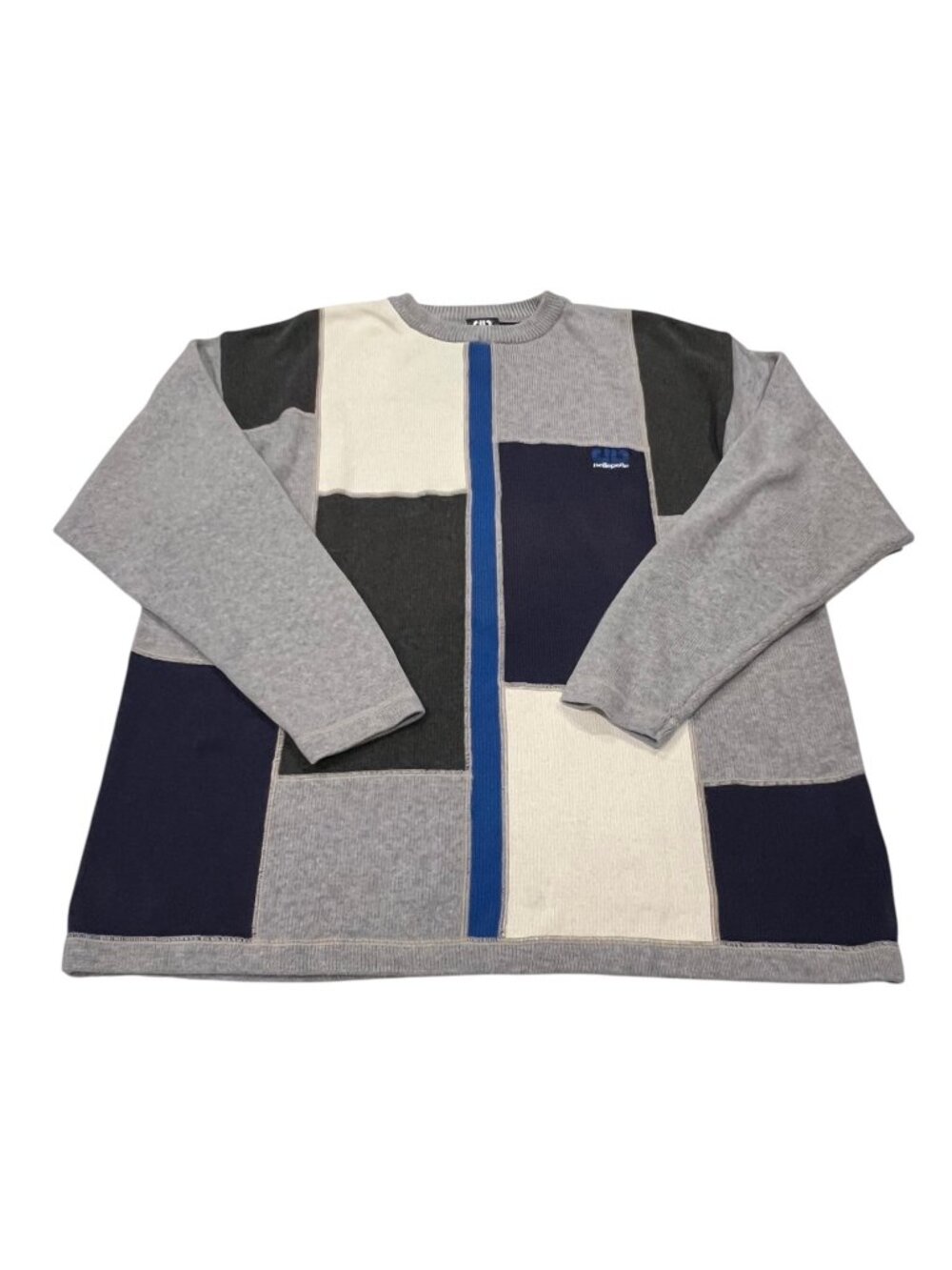 Pelle Pelle Vintage Marc Buchanan Colorblock Patchwork Sweater, Gray Blue, XL